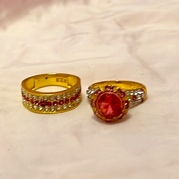 New 925 2Pcs/Set Exquisite Luxury Noble Blue Stone Ring Set Sz 4 red or blue - Picture 5 of 8